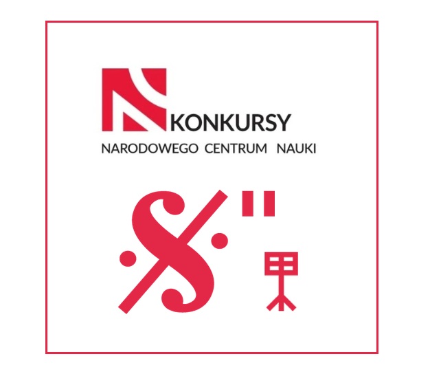 Logotypy konkursów Sonata i Maestro. Napis Konkursy Narodowego Centrum Nauki.