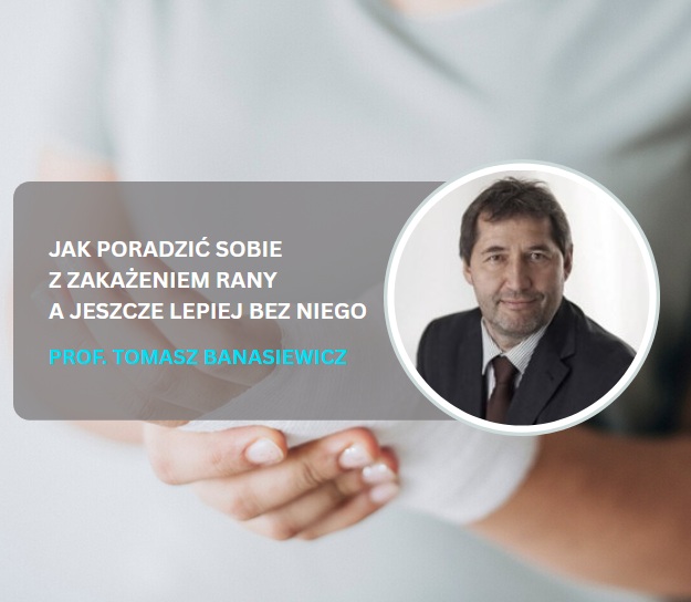 Osoba trzymająca się za obandażowaną dłoń. W kółku Tomasz Protasiewicz.